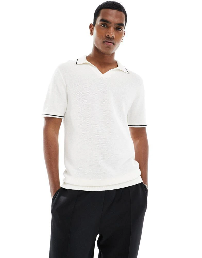 HOLLISTER Hollister knitted polo with tipping in cream 1