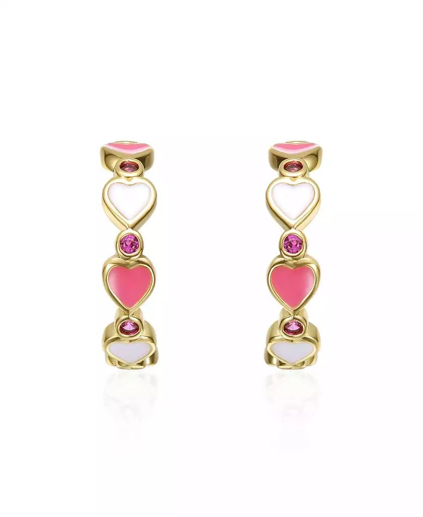 GiGiGirl 14K Gold Plated with Pink Cubic Zirconia Heart Hoop Earrings 2
