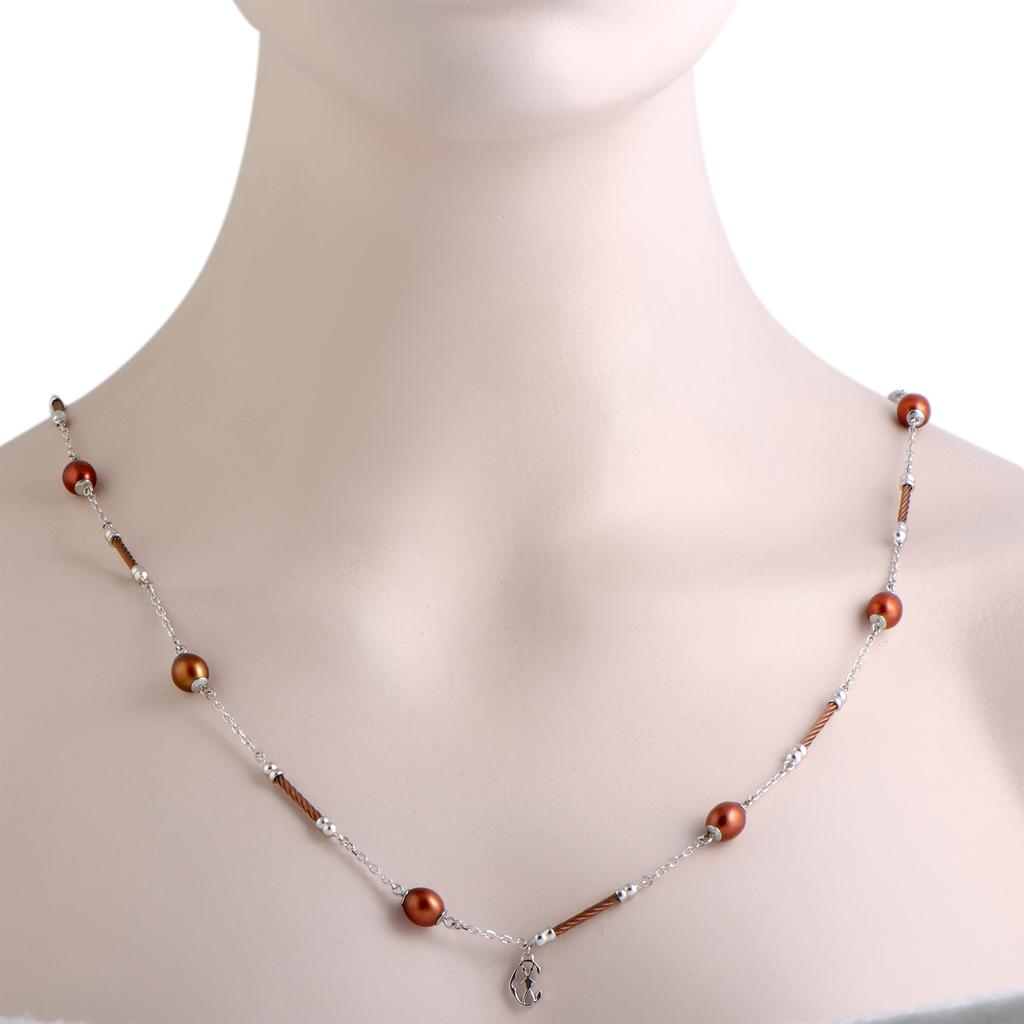Charriol Pearl Stainless Steel Bronze PVD Brown Pearls Long Necklace