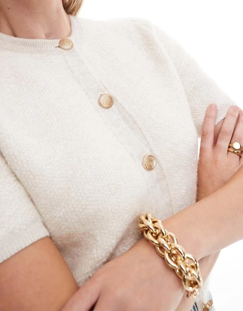 New Look New Look boucle short sleeve button down cardigan in cream 4