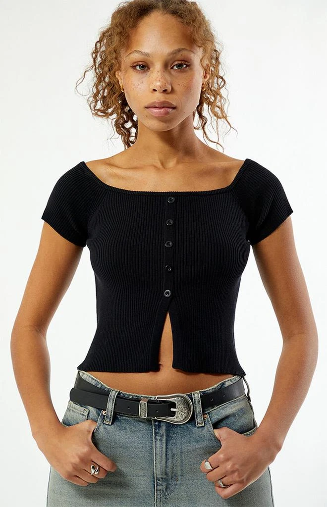 LA Hearts Off-The-Shoulder Button Front Sweater 3