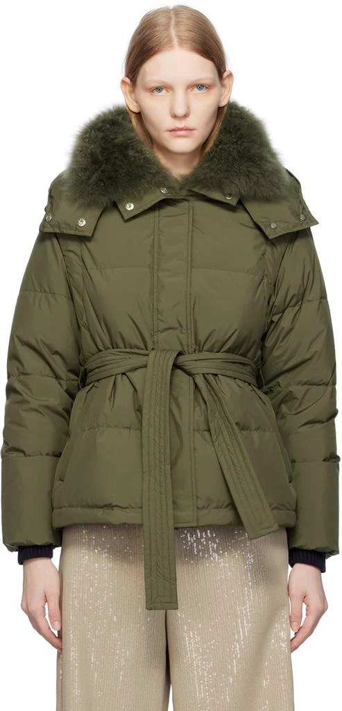 Yves Salomon Green Belted Down Jacket 1