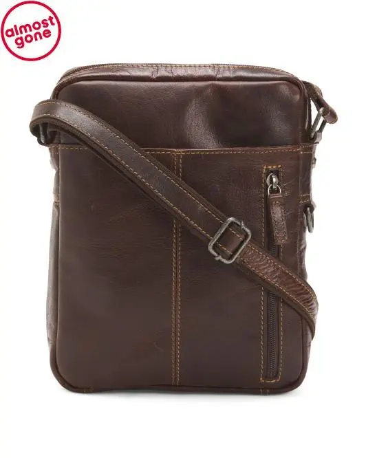 JACK GEORGES Leather Voyager Hand Stained Slim Crossbody With Pocket