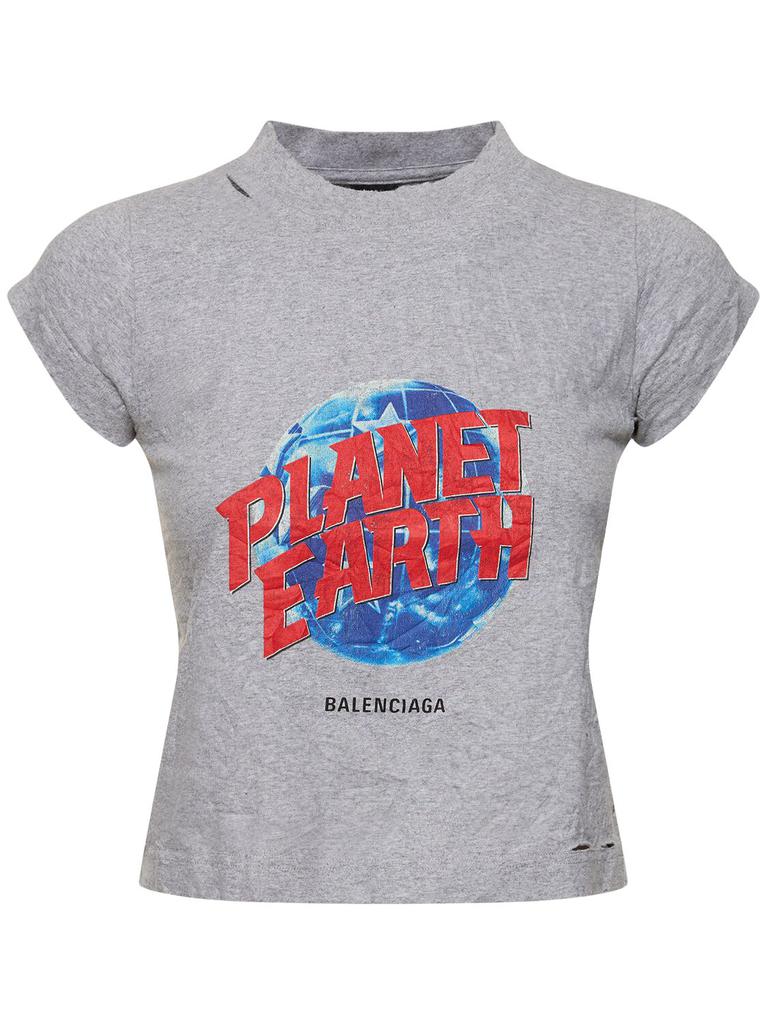 Balenciaga Planet Earth Shrunken Cotton T-shirt - T-Shirts