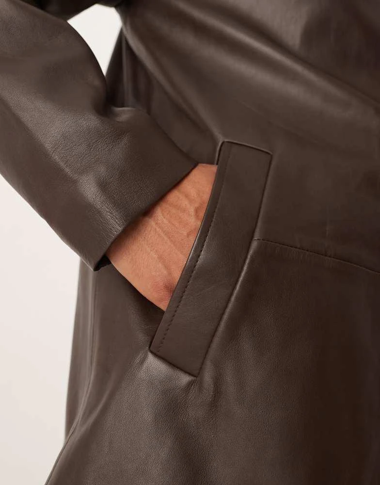 ASOS ASOS DESIGN mid length leather shacket in brown 5
