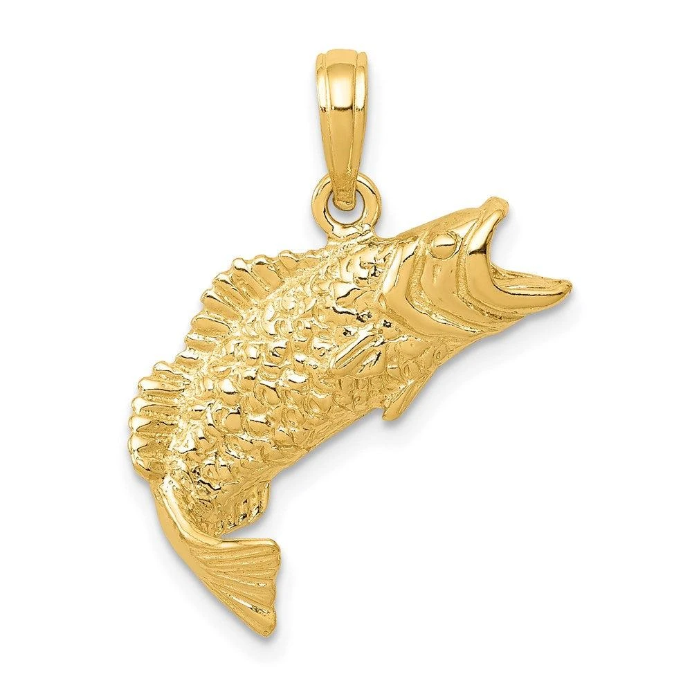 Diamond2Deal 14k Yellow Gold Gold Polished Textured Bass Fish Pendant 1