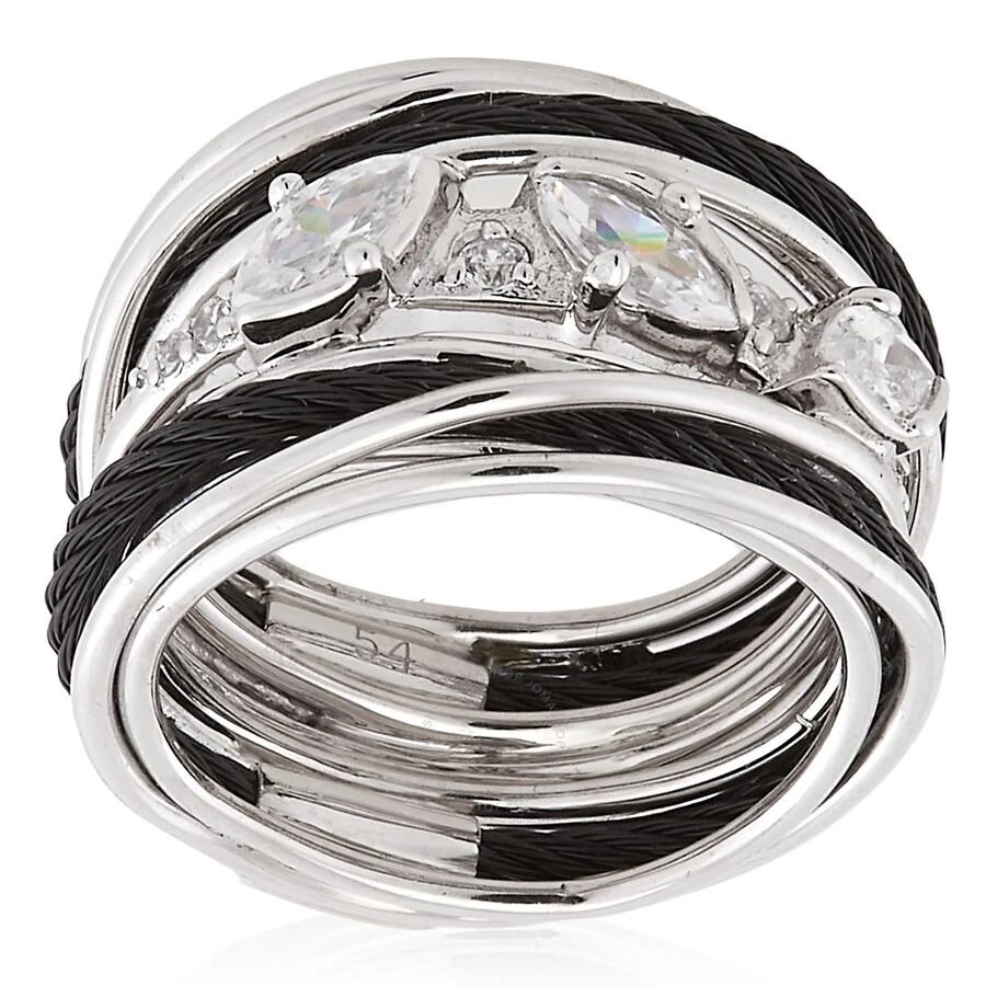 Charriol Tango White CZ Stones Steel Black PVD Cable Ring 3