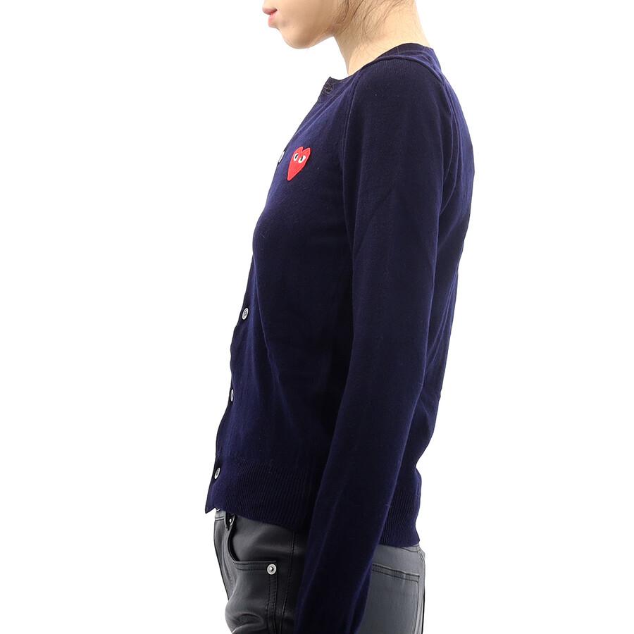 Comme des Garcons Play Ladies Navy Long Sleeve Logo Cardigan