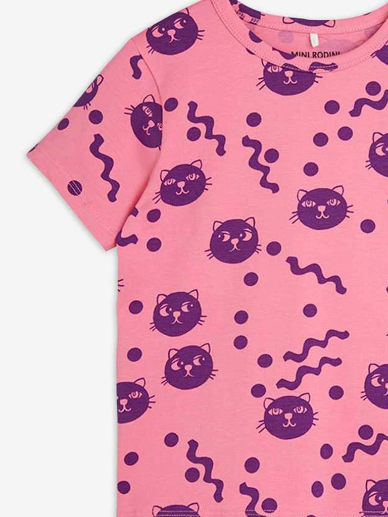 Mini Rodini Girls Squiggly Cats AOP T-Shirt in Pink 4