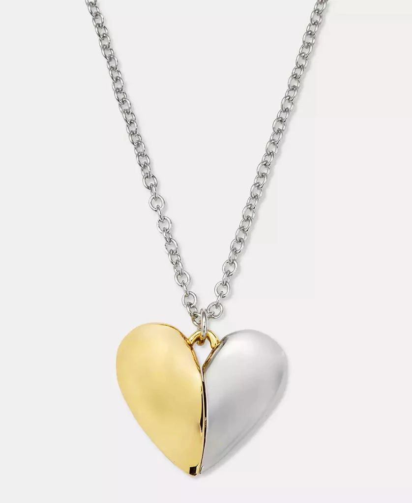 DKNY Two-Tone Puff Heart Pendant Necklace, 16" + 3" extender