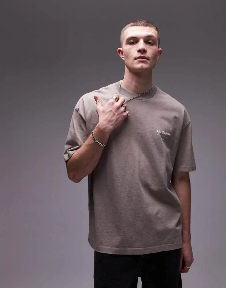 ALL SAINTS AllSaints Underground oversized t-shirt in dusty light brown 2