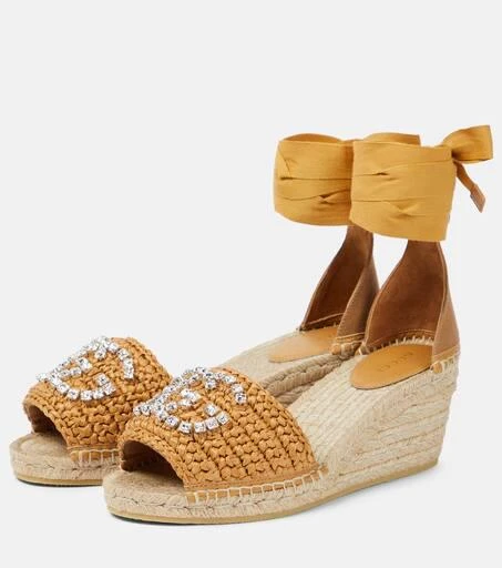 Gucci GG embellished raffia espadrille wedges 5