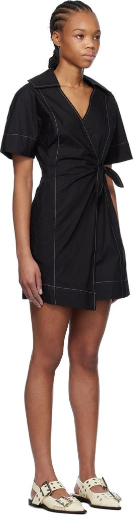 Ganni Black Cotton Poplin Wrap Minidress 2