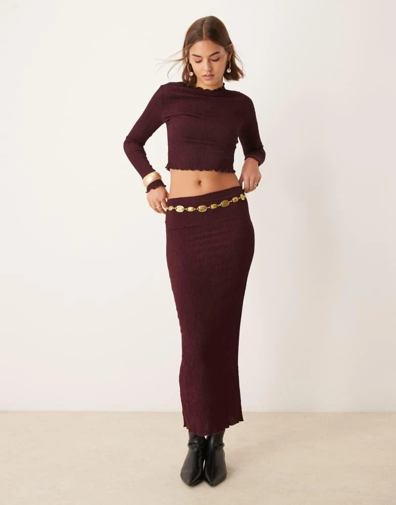New Look New Look co-ord texture midi skirt in burgundy 1