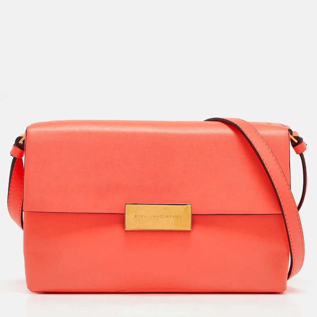 Stella McCartney Stella McCartney Neon Orange Faux Leather Metal Flap Crossbody Bag 1