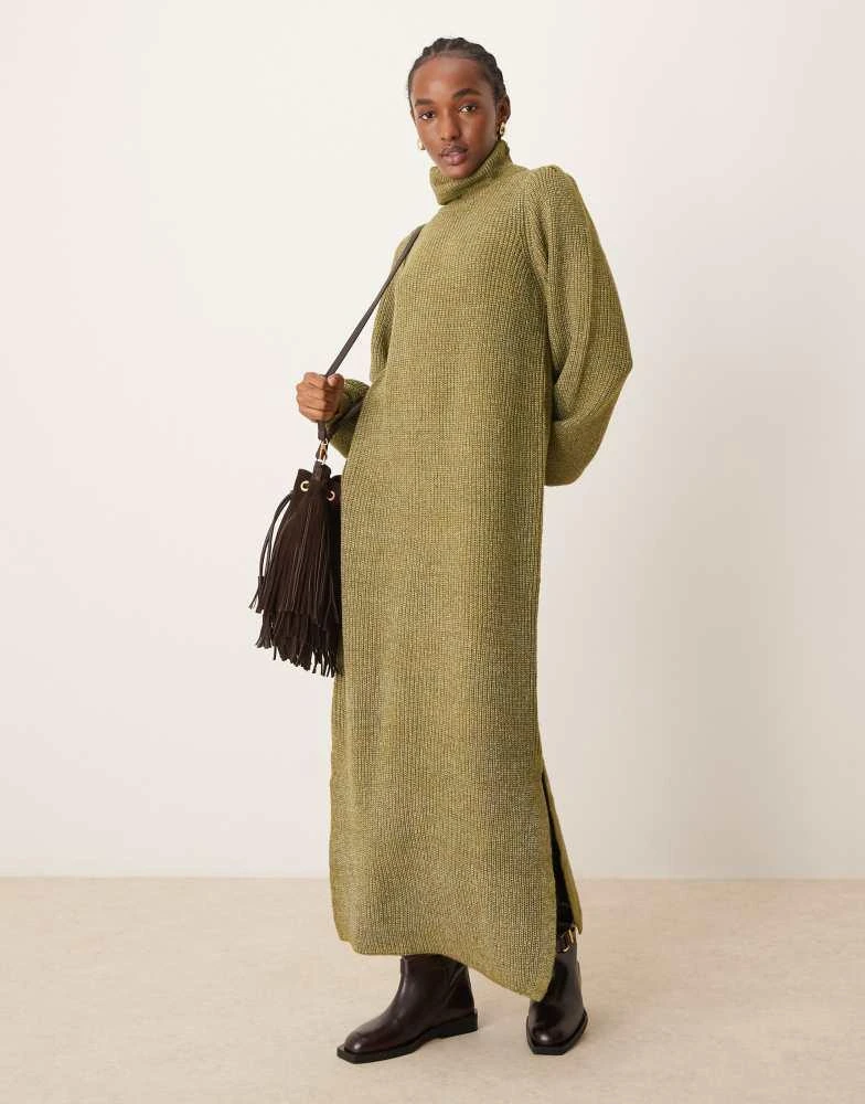 YAS YAS roll neck long sleeve knit dress in olive 2