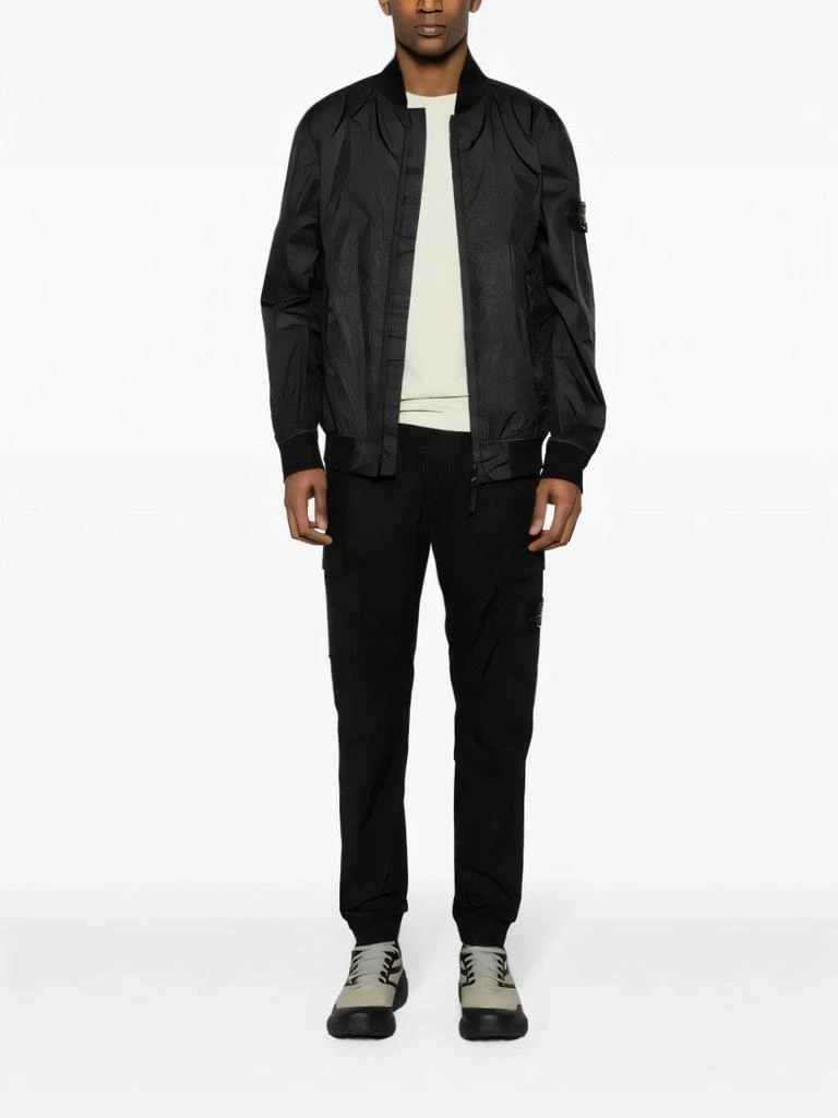 Stone Island Black Leather Jacket With Zip Front And Logo Patch 2