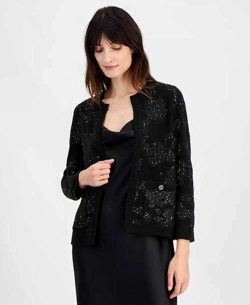 Anne Klein Women's Open-Front Patch-Pocket Sequin Cardigan, Created for Macy's 2