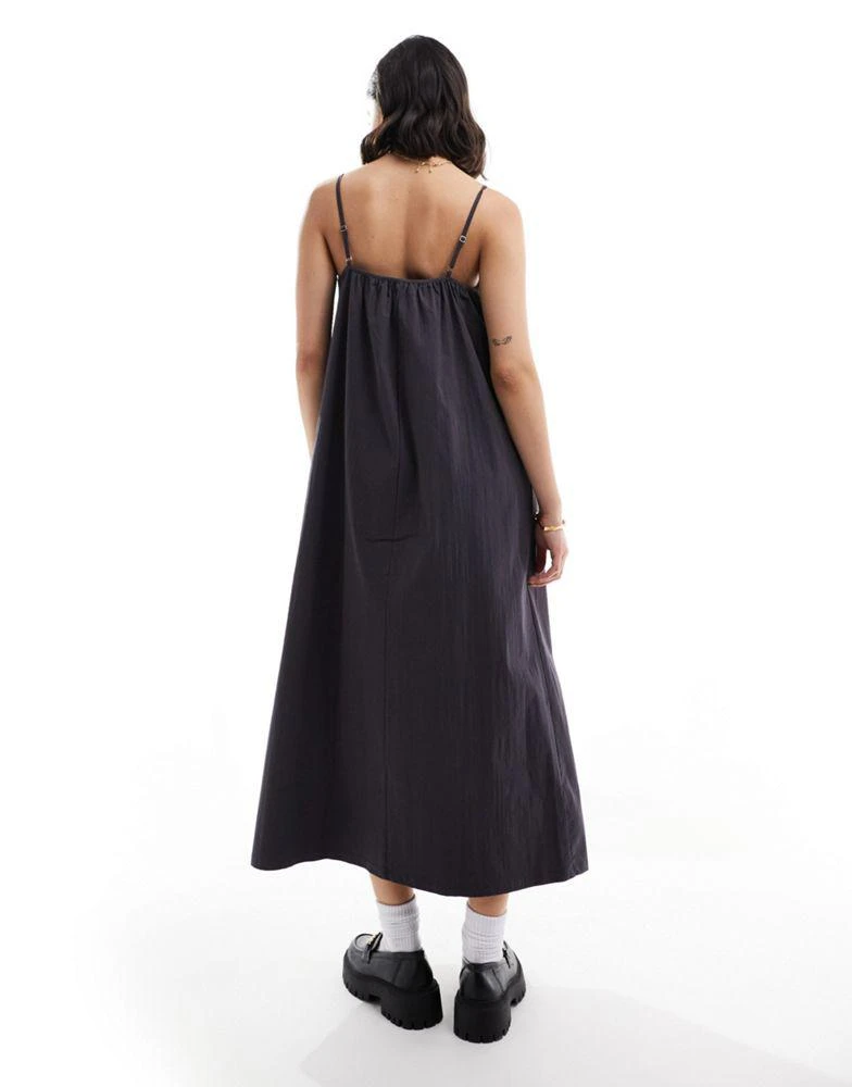 Mango Mango ruched halter neck midi dress in grey 4