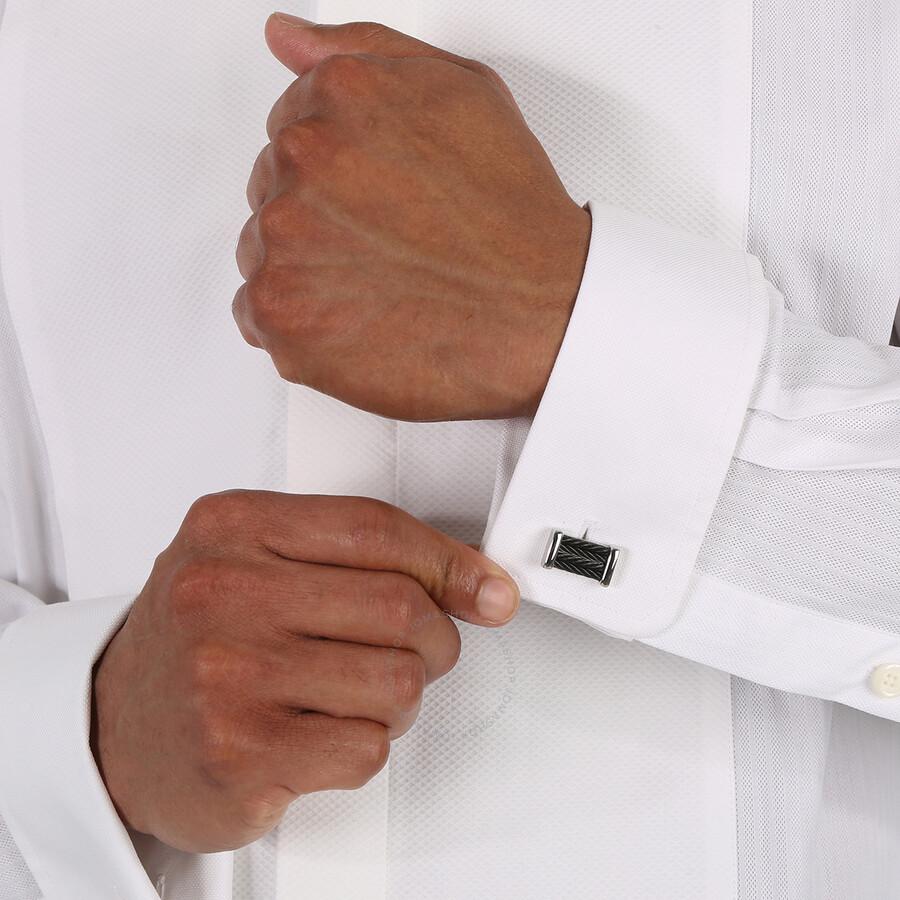 Charriol Chevron Men's Steel Cable Cufflinks- Grey/ Black