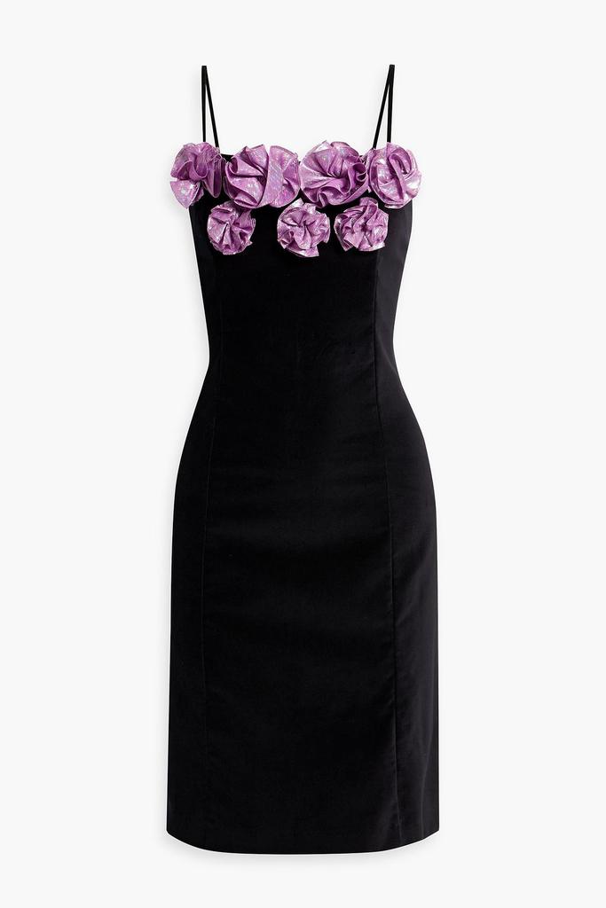 BATSHEVA Gaby floral-appliquéd cotton-velvet mini dress
