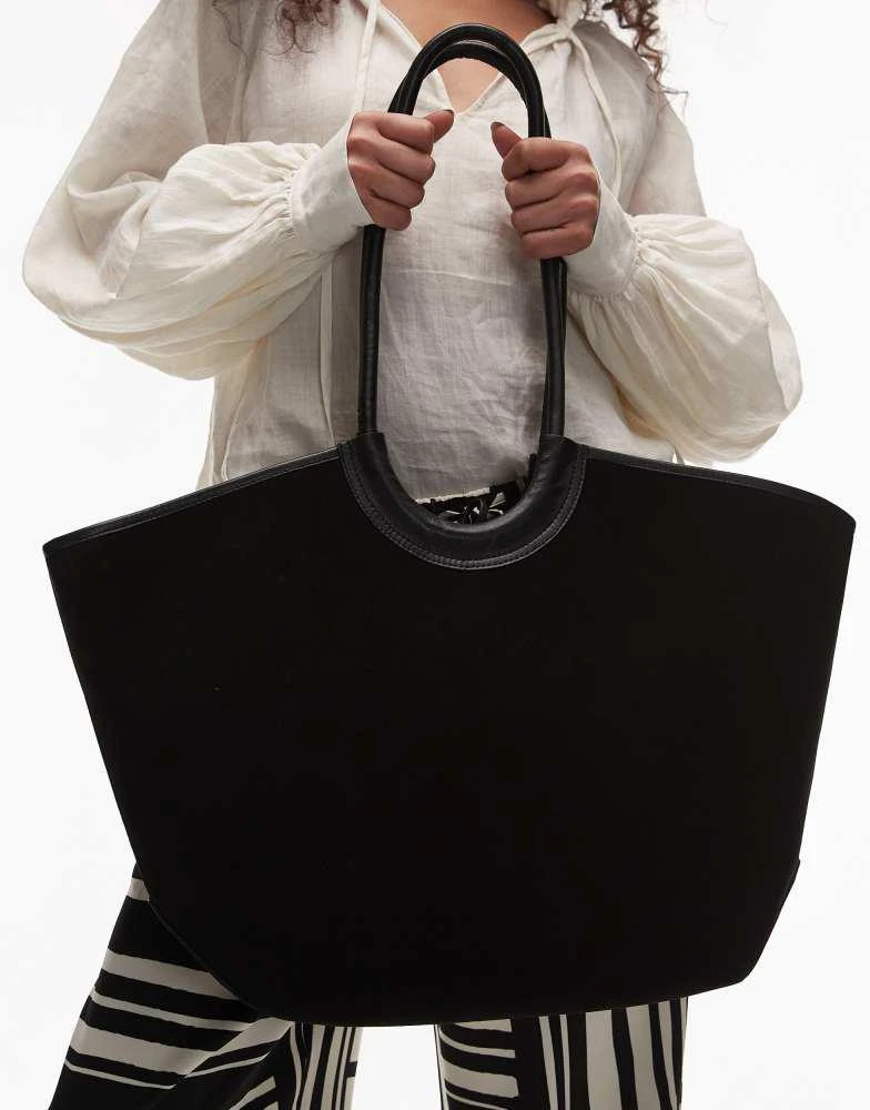 & Other Stories & Other Stories real leather oversized two handle suede tote in black 4