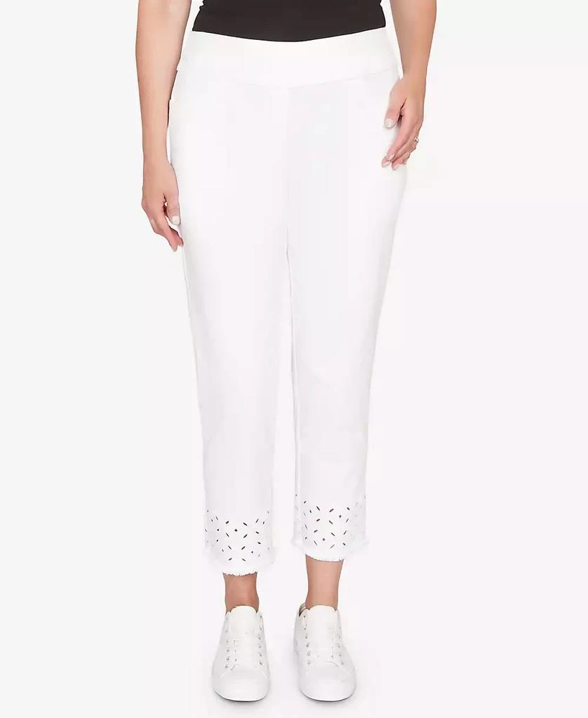 Alfred Dunner Women
s  Mykonos Geometric Embroidered Super Stretch Denim Ankle Pant