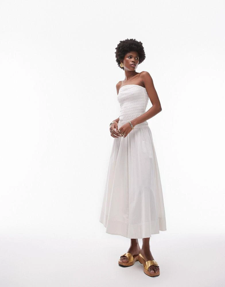 Topshop Topshop shirring bandeau midi dress in ivory 1