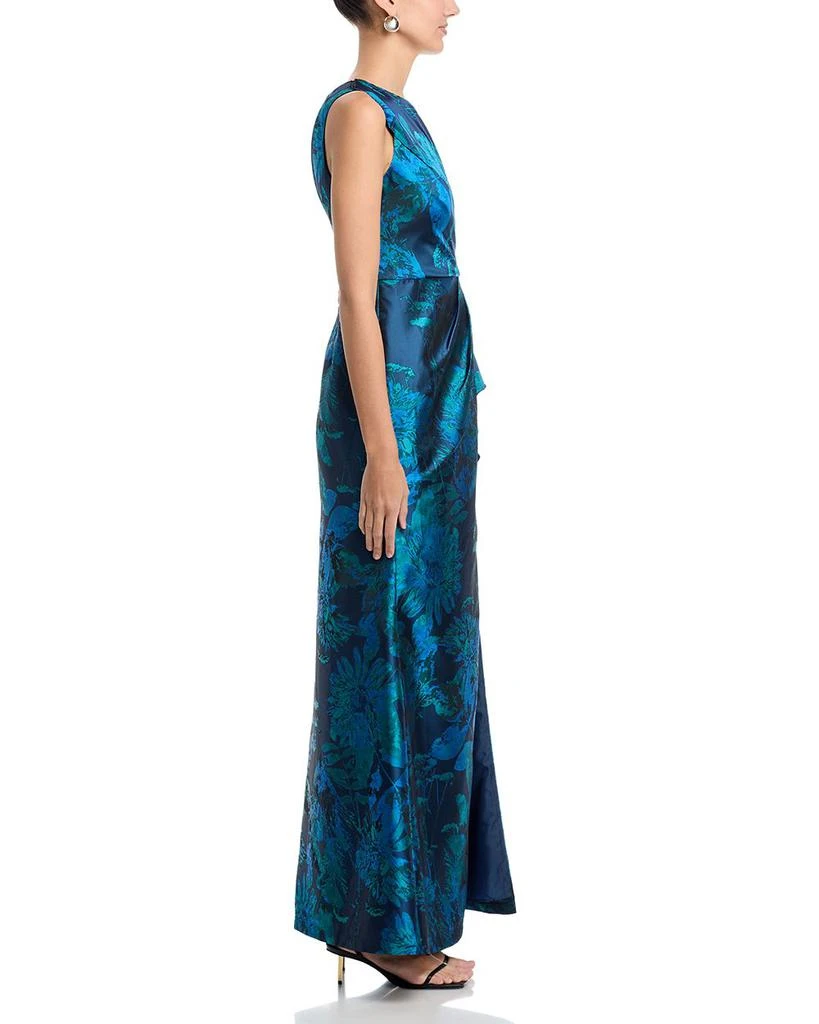 adrianna papell one shoulder dress blue One Shoulder Jacquard Mermaid Gown With Drape Detail In Cobalt Teal
