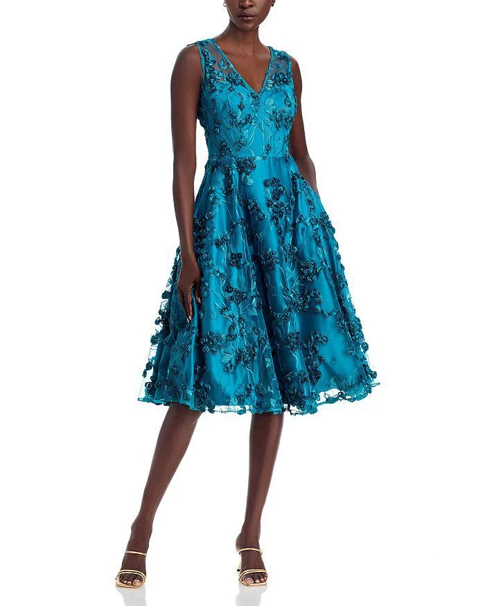 green emerald velvet dress Eliza J Green Floral and Bird Print Belted Dress- Size 14 main image 1