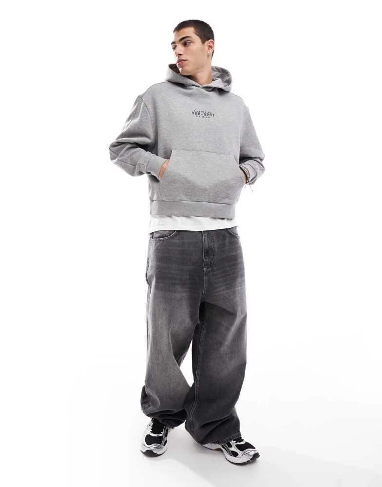 ASOS ASOS DESIGN heavyweight oversized hoodie with sporty front print in grey marl 2