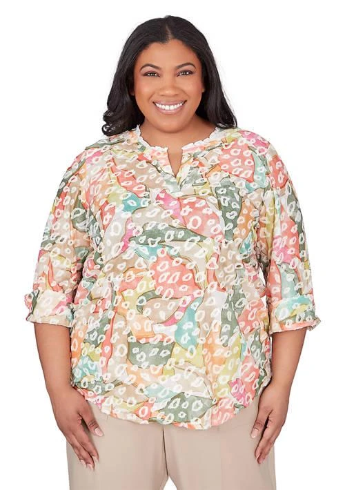 Alfred Dunner Dunner Plus Size Tuscan Sunset Abstract Animal Jacquard Top 1