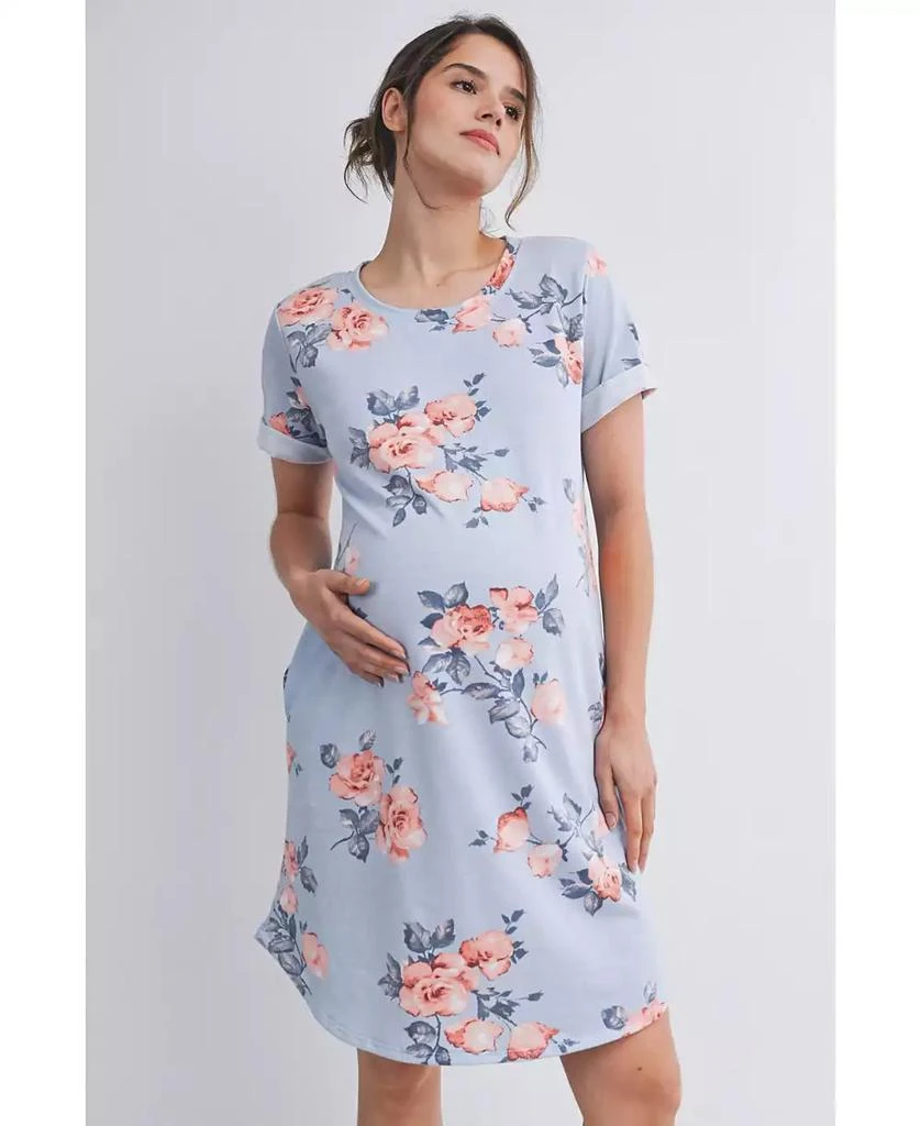 Hello Miz Maternity Floral Short Sleeve T-Shirt Dress with Pockets -  BeyondStyle