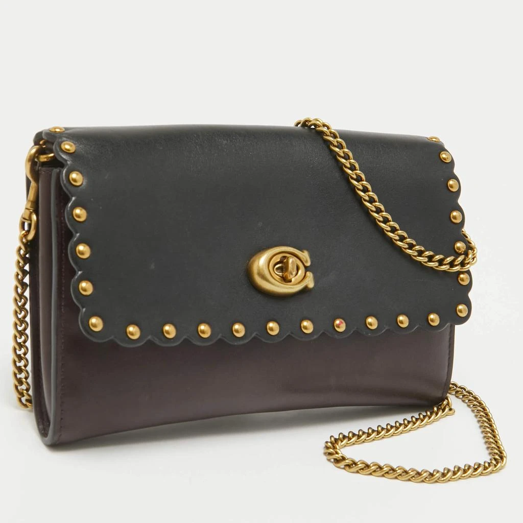 Coach Coach Black/Burgundy Leather Scallop Studded Marlow Crossbody Bag 3