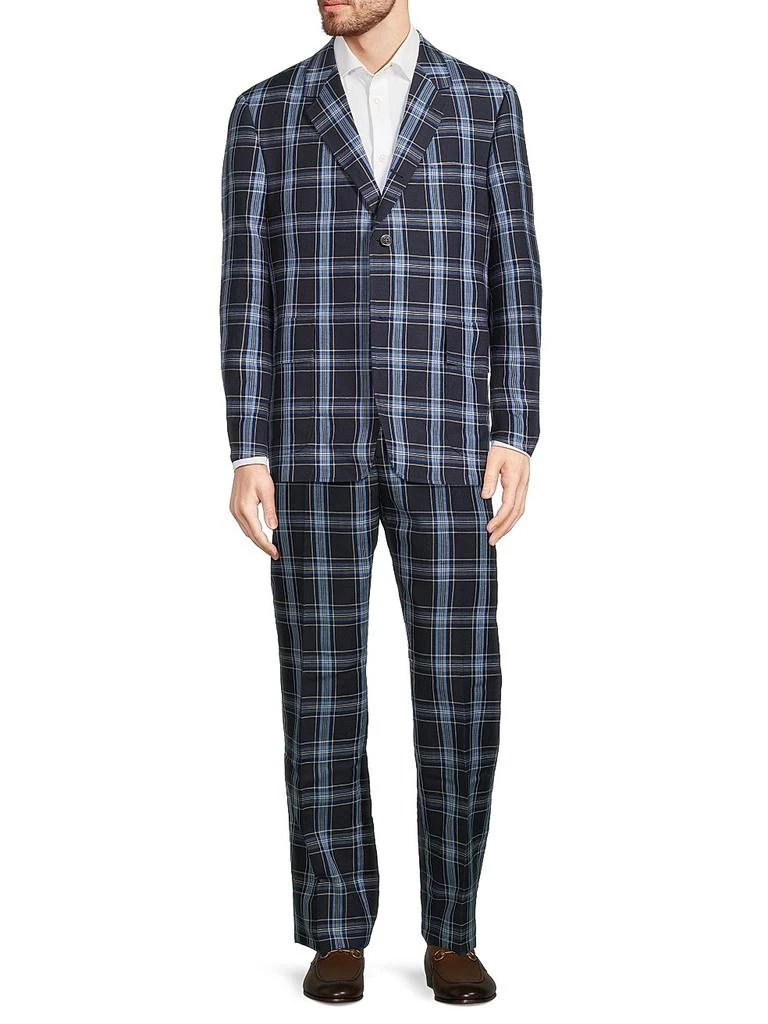 Plaid Wool Linen-Blend Backstrap Suit Pants – On Sale Now with