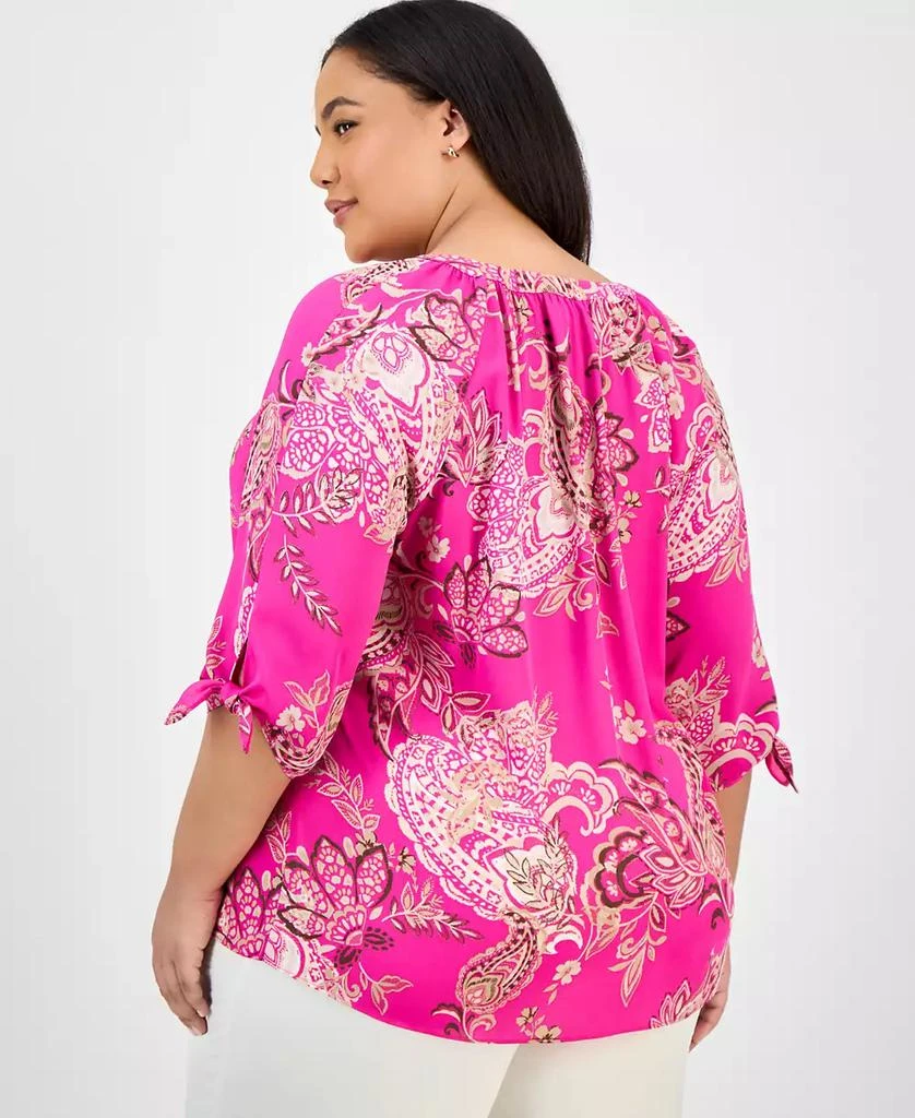 JONES NEW YORK Plus Size Paisley-Print Tie-Sleeve Blouse 4