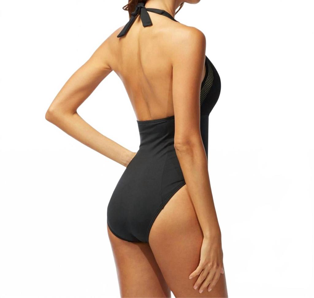 Carmen Marc Valvo Aloha Sunrise Bay Halter One Piece Swimsuit In Cmv Black