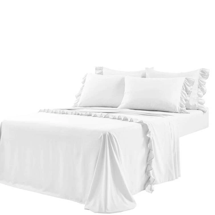 Hivvago 6-Piece White Microfiber Sheet Set with Ruffled Edges 2