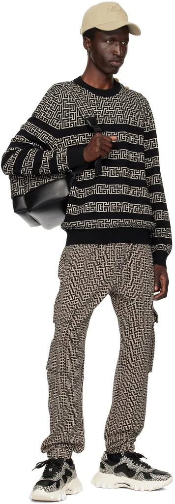 Balmain Black & Beige Jacquard Monogram Backpack 4