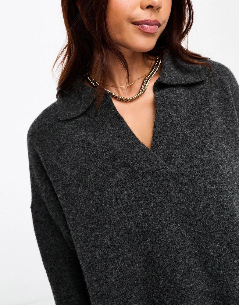Monki Monki long sleeve collar knitted sweater in dark grey 2