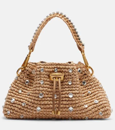Jimmy Choo Cinch Small embellished raffia tote bag 1