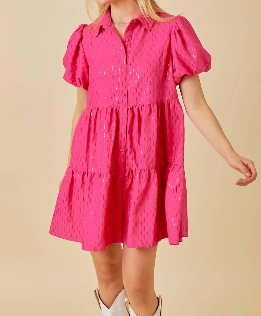 Main Strip Sparkle Sequin Babydoll Dress In Pink 2