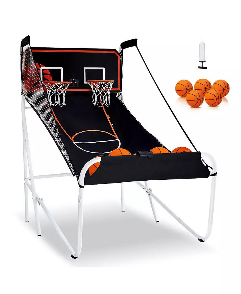 HONGGE Indoor Basketball Arcade Game Seven Foot Dual Hoop Electronic Scoring Foldable Competition Set