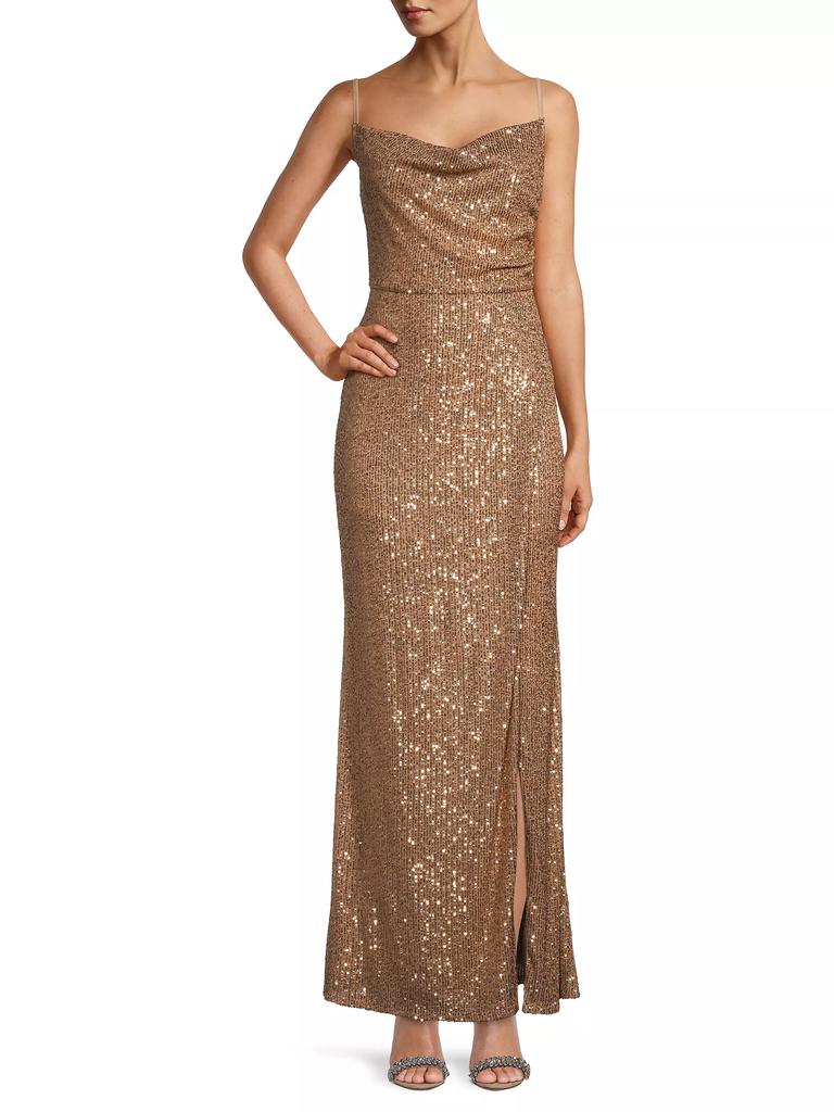 Laundry by Shelli Segal Sequined Cowlneck Gown