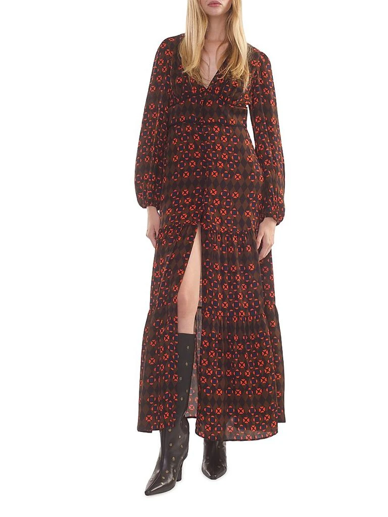 Geometric Georgette Tiered Maxi Dress  On Sale Now with Up to 50% Off |  Discover Exclusive Deals & Savings at BeyondStyle  Authentic Cynthia Rowley  print|Women's|women's apparel|long sleeve|a-line|4|women's|dresses|women-owned  or founded|v-neck ...