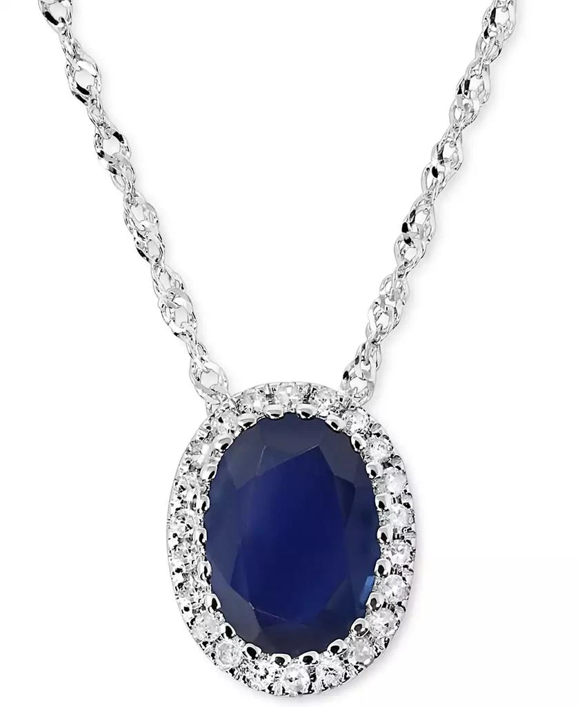Macy's Sapphire (7/8 ct. t.w.) & Diamond (1/20 ct. t.w.) Oval Halo Pendant Necklace in 14k White Gold, 16" + 2" extender 1