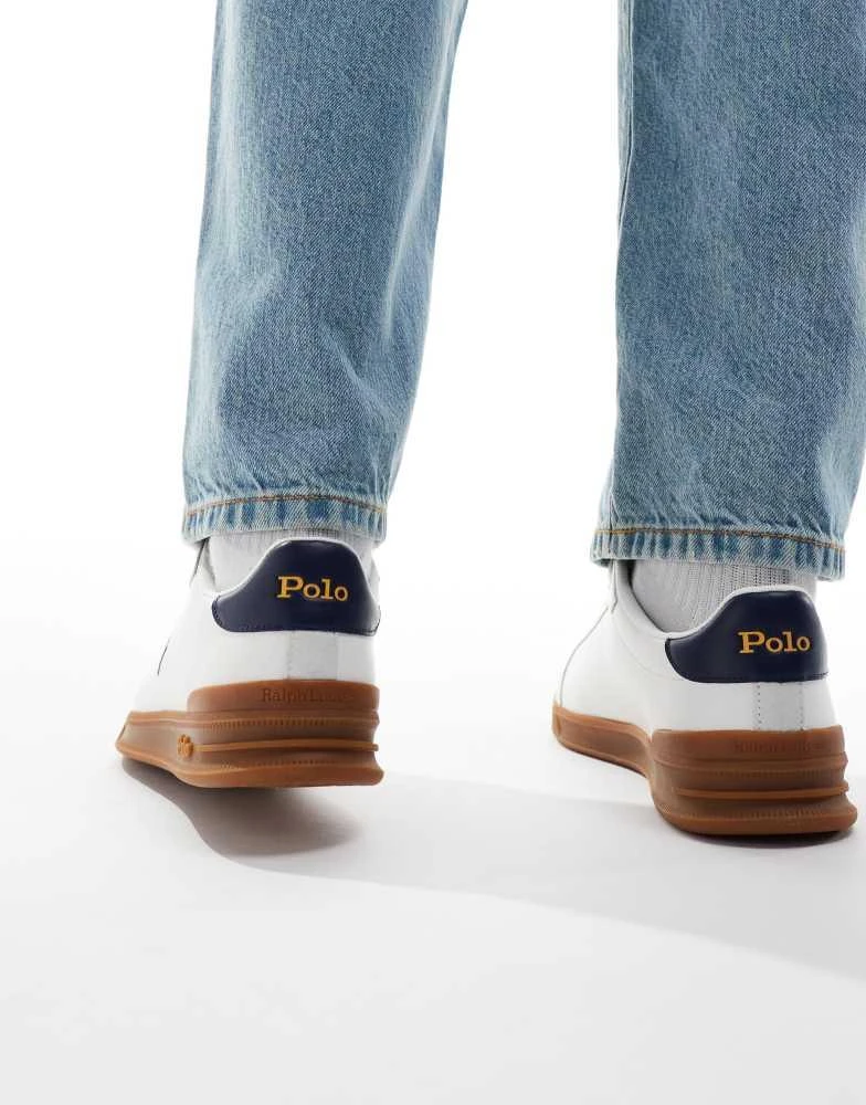 Ralph Lauren Polo Ralph Lauren Heritage Court leather suede mix trainer with gum sole in white 5