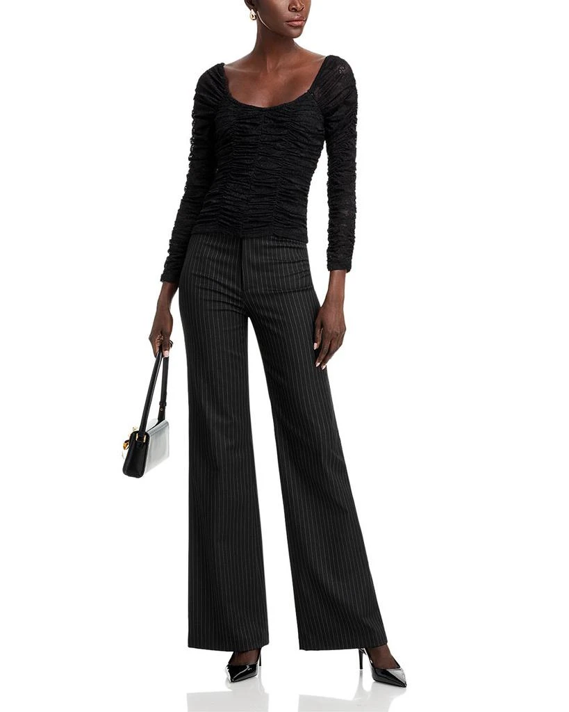 AQUA Mesh Lace Ruched Long Sleeve Top - Exclusive 2