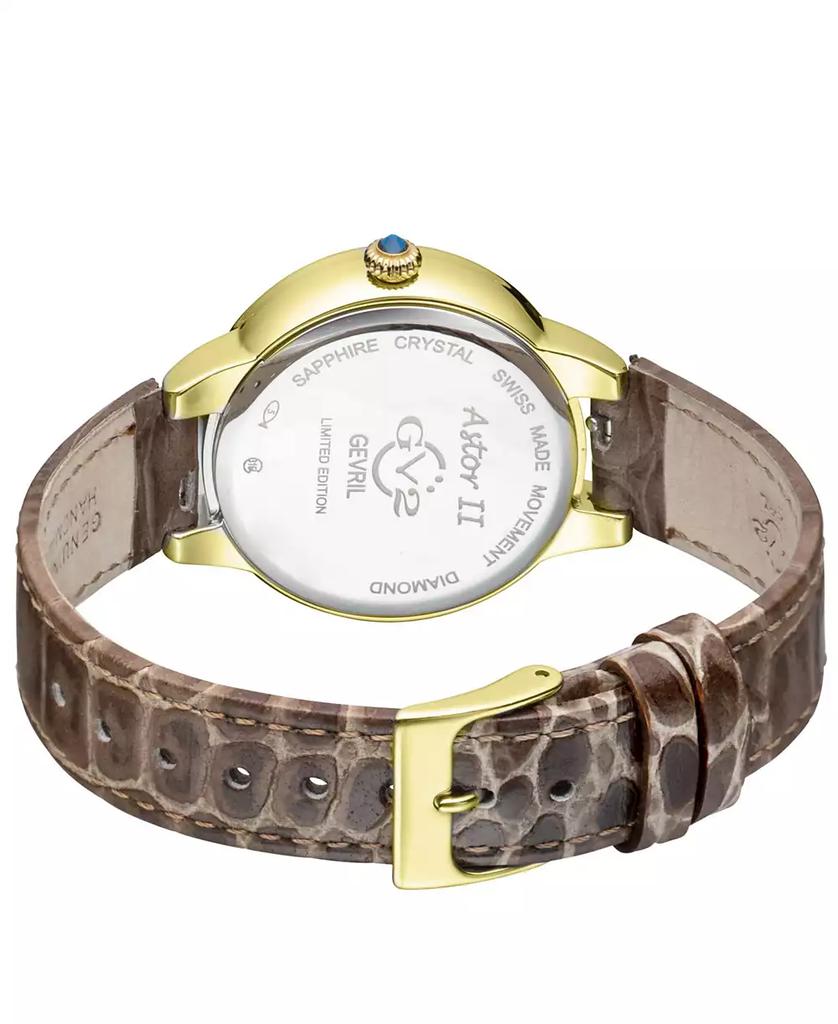 Gevril GV2 Women's Astor II Brown Leather Swiss Quartz Strap Watch 36mm