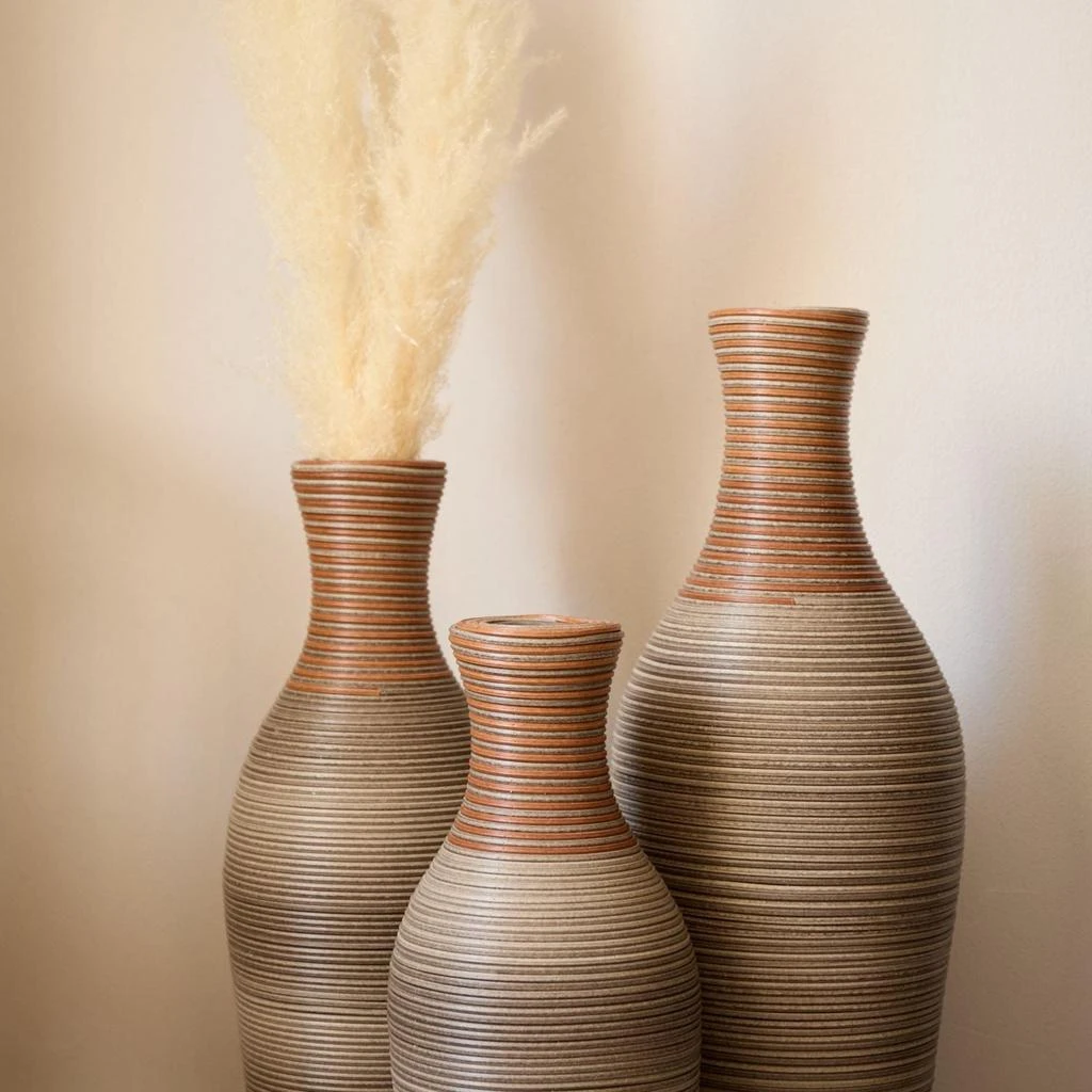 SENROTINI Desktop Vase, Brown Decorative Floor Vase, Classic and Neat Floor Vase, High Independent Flower Stand, Artificial Vine Vase, PVC Floor Vase, Home Decoration Flower Stand Set of 3 pieces